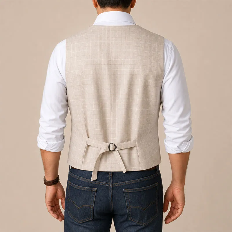 Light Khaki Windowpane Plaid Gentleman Suit Vest sold by FloralTrip product image thumbnail 3