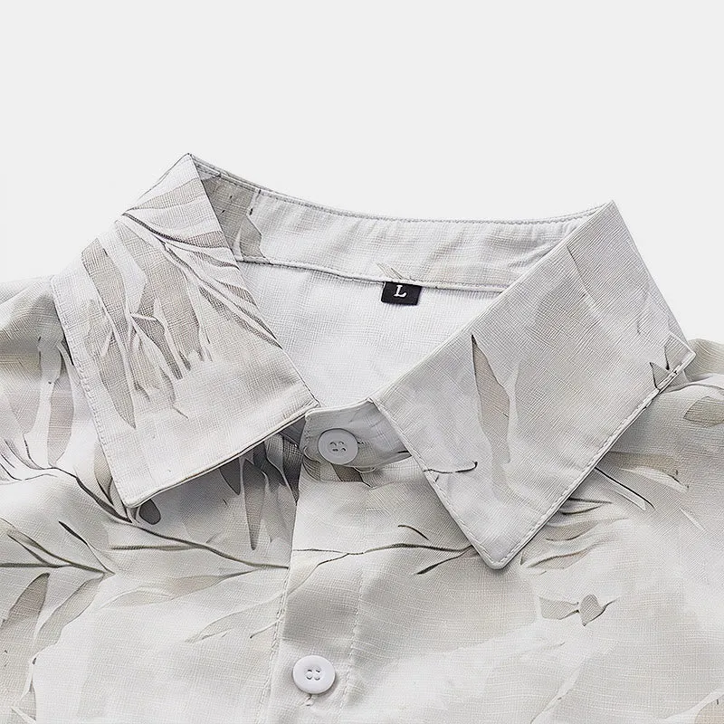 Men's Vintage Grey Leaf Floral Print Light Mature Casual Shirt sold by FloralTrip product image thumbnail 5