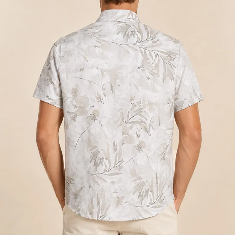 Men's Vintage Grey Leaf Floral Print Light Mature Casual Shirt sold by FloralTrip product image thumbnail 3