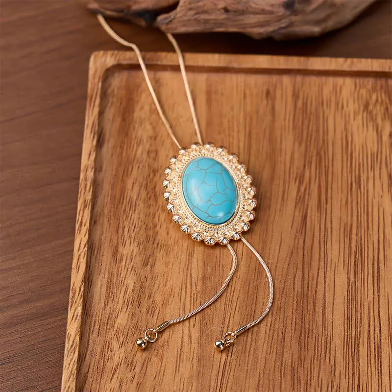 Desert Concho Large Oval Turquoise Y-shaped Bolo Necklace made by FloralTrip