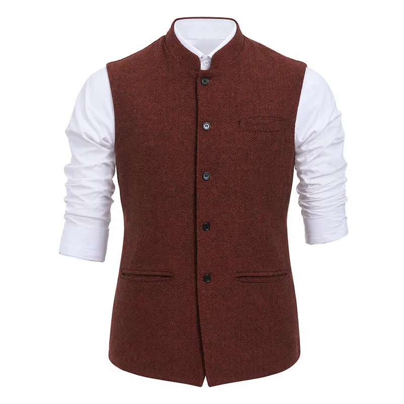 Men's Mandarin Collar Herringbone Tweed Waistcoat Suit Vest sold by FloralTrip