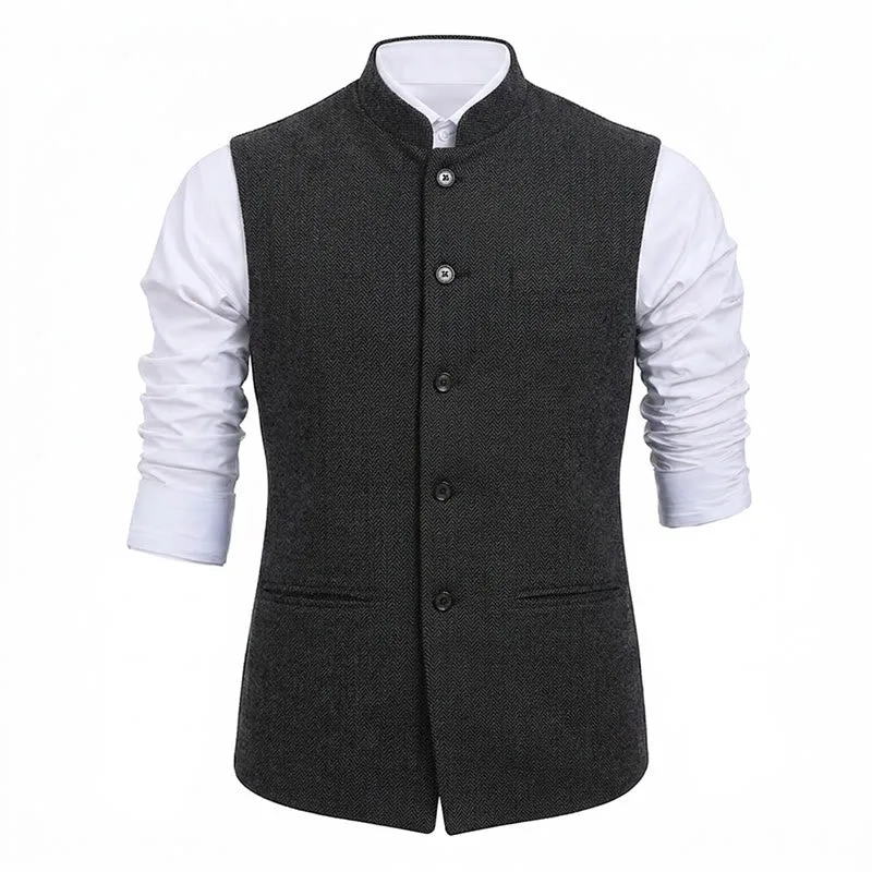 Men's Mandarin Collar Herringbone Tweed Waistcoat Suit Vest sold by FloralTrip product image thumbnail 5