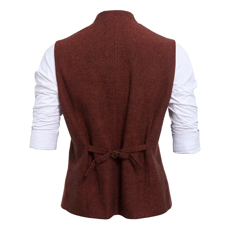 Men's Mandarin Collar Herringbone Tweed Waistcoat Suit Vest sold by FloralTrip product image thumbnail 2