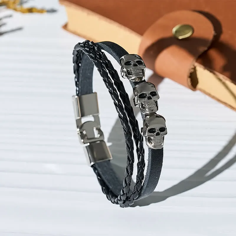 Double Layer Braided Skull Vintage Punk Leather Bracelet sold by FloralTrip product image thumbnail 4