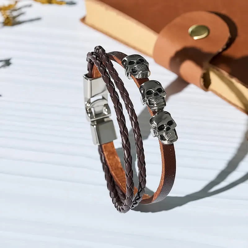 Double Layer Braided Skull Vintage Punk Leather Bracelet made by FloralTrip