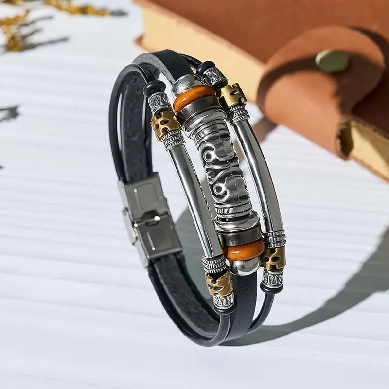 Punk Retro Hollow Alloy Bead Multi-strand Leather Bracelet made by FloralTrip