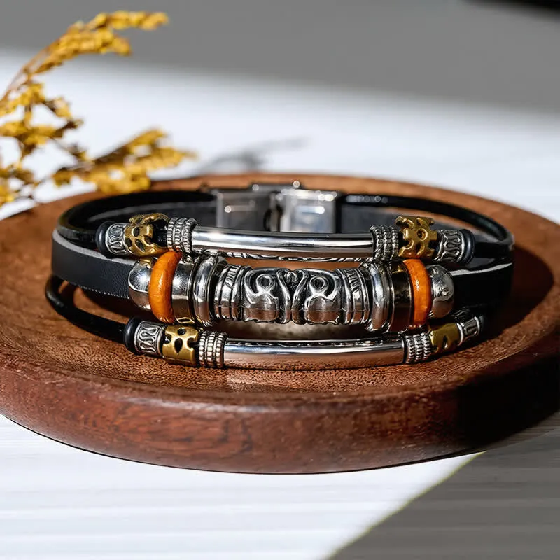 Punk Retro Hollow Alloy Bead Multi-strand Leather Bracelet sold by FloralTrip product image thumbnail 5