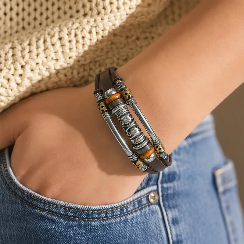 Punk Retro Hollow Alloy Bead Multi-strand Leather Bracelet sold by FloralTrip product image thumbnail 2