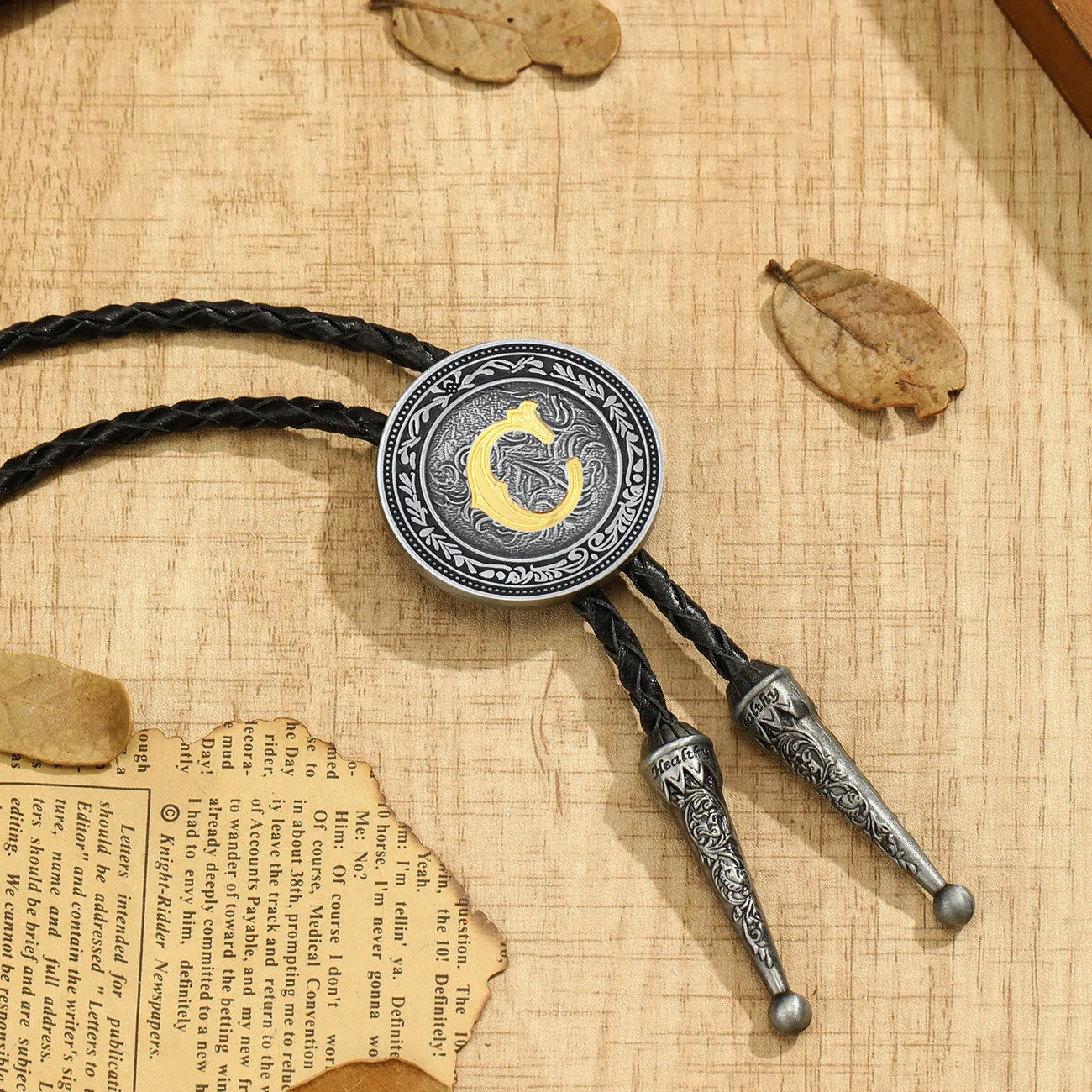 Men's Vintage Western Filigree Monogram Bolo Tie sold by FloralTrip product image thumbnail 4
