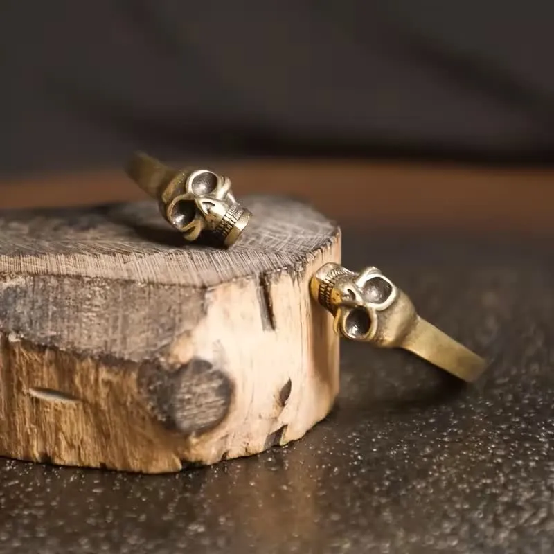 Gothic Bronze Double Skull Heavy Brass Open Cuff Bracelet sold by FloralTrip product image thumbnail 4
