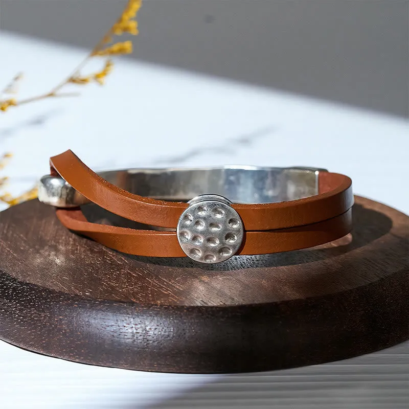 Men's Modern Minimalist Mixed Metal & Leather Bracelet sold by FloralTrip product image thumbnail 5
