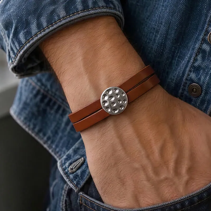 Men's Modern Minimalist Mixed Metal & Leather Bracelet sold by FloralTrip product image thumbnail 2