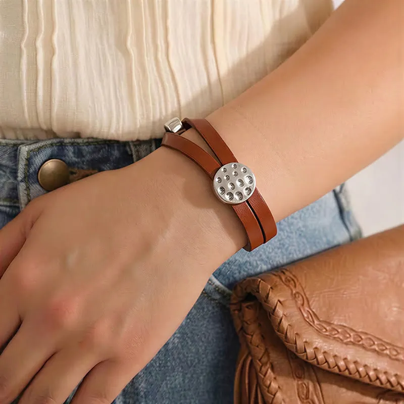 Men's Modern Minimalist Mixed Metal & Leather Bracelet sold by FloralTrip product image thumbnail 3