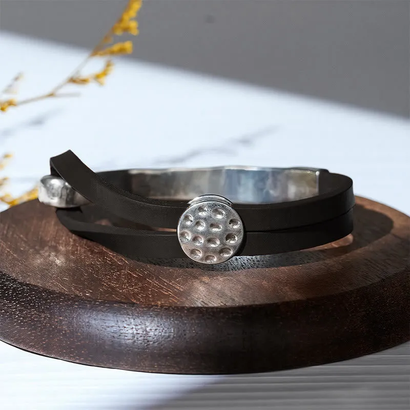 Men's Modern Minimalist Mixed Metal & Leather Bracelet sold by FloralTrip product image thumbnail 4