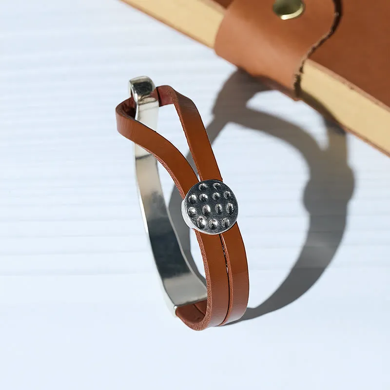 Men's Modern Minimalist Mixed Metal & Leather Bracelet sold by FloralTrip