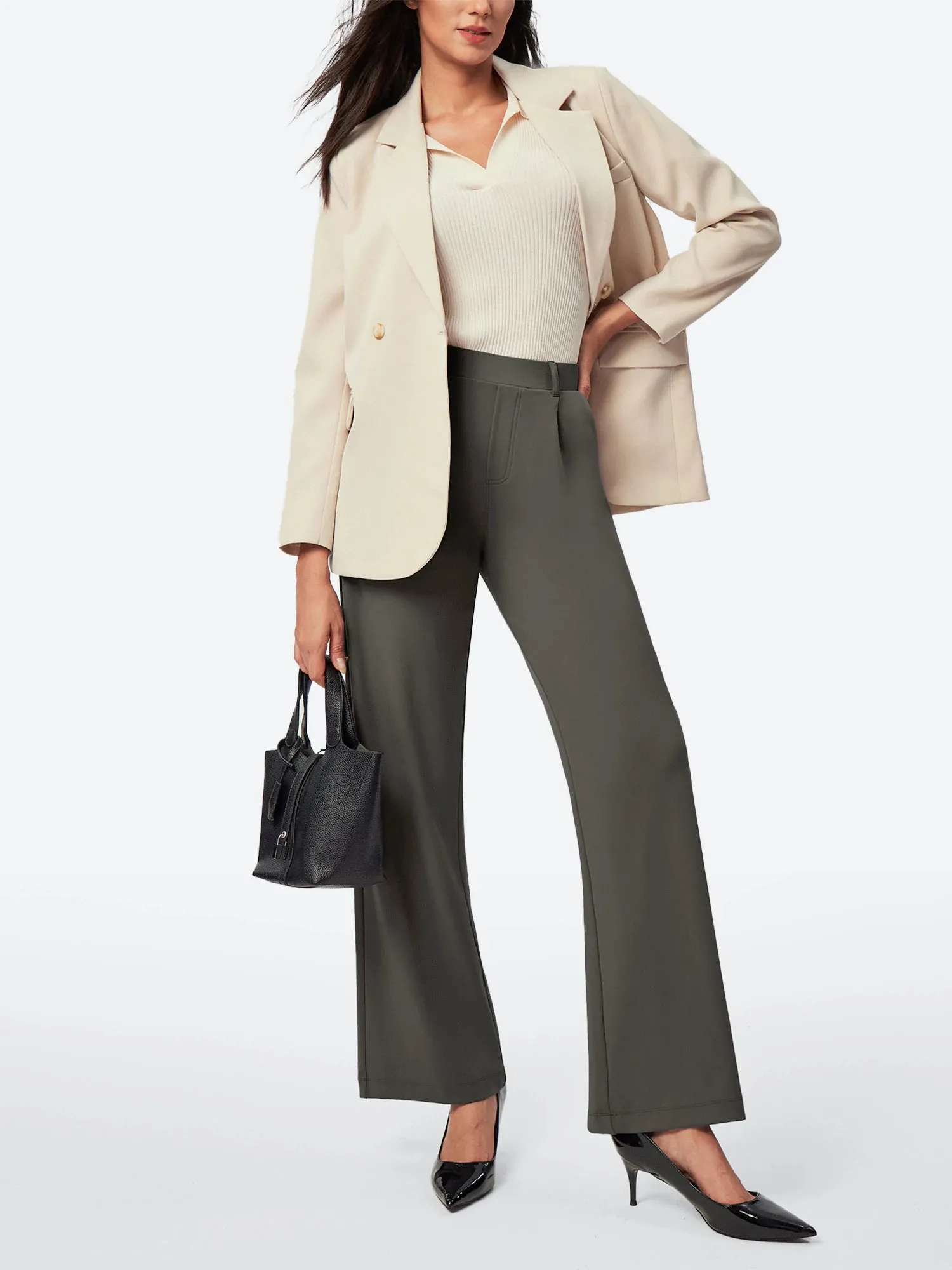 IUGA Wide Leg Pull On Stretchy Work Pants With Pockets sold by IUGA product image thumbnail 5