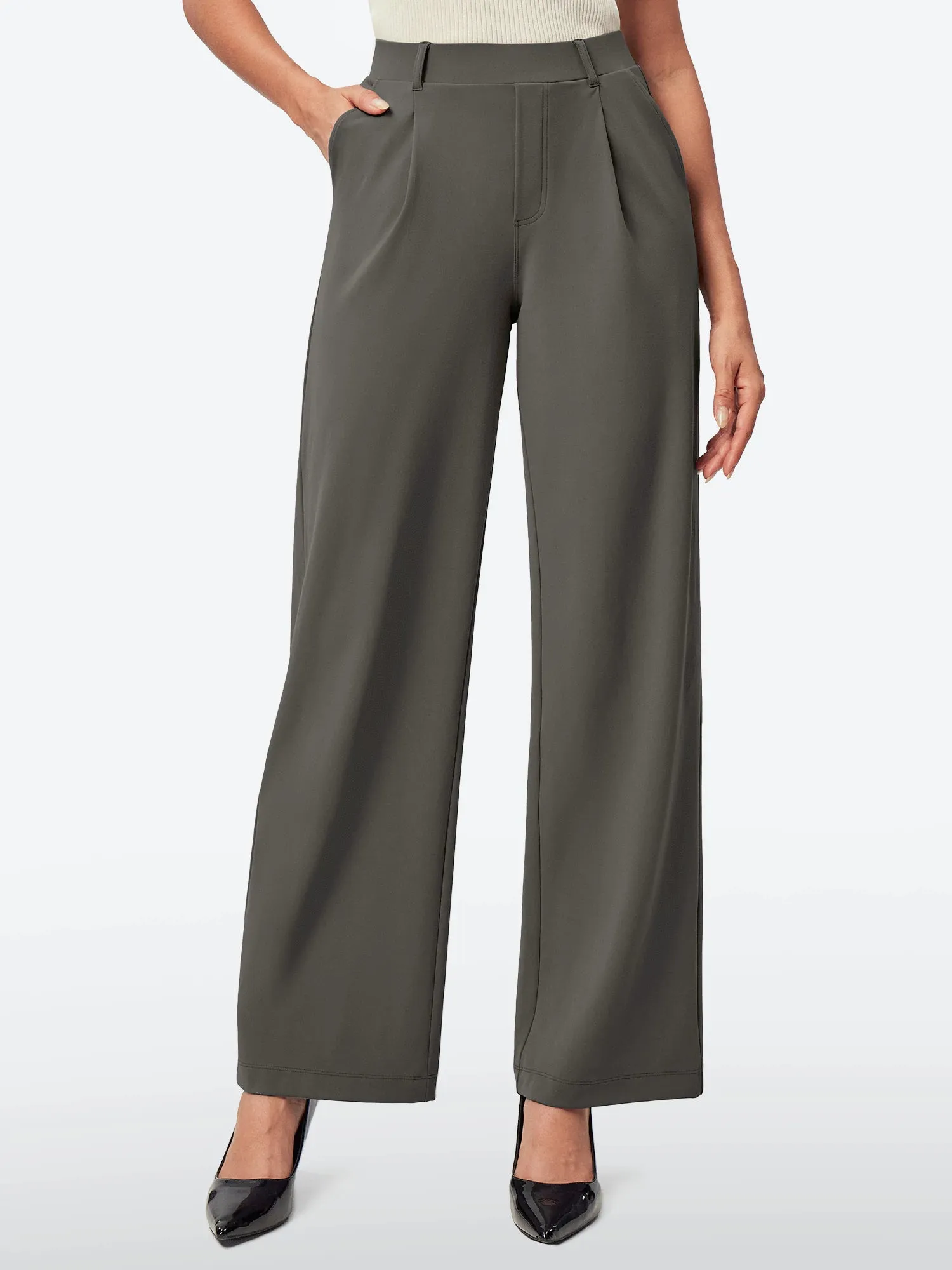 IUGA Wide Leg Pull On Stretchy Work Pants With Pockets sold by IUGA