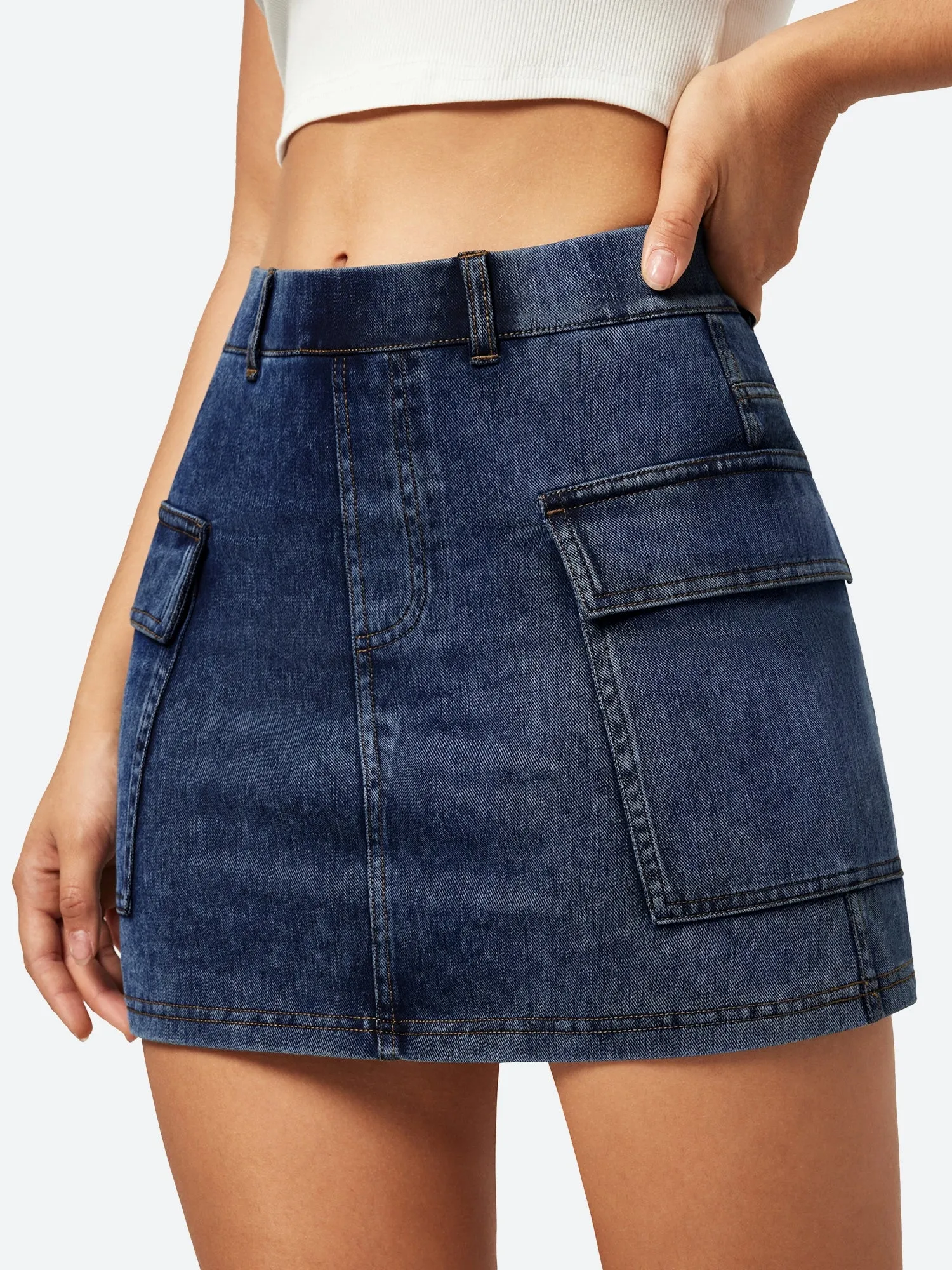 IUGA FlexDenim® High Stretch Denim Jean Skirt With Pockets sold by IUGA