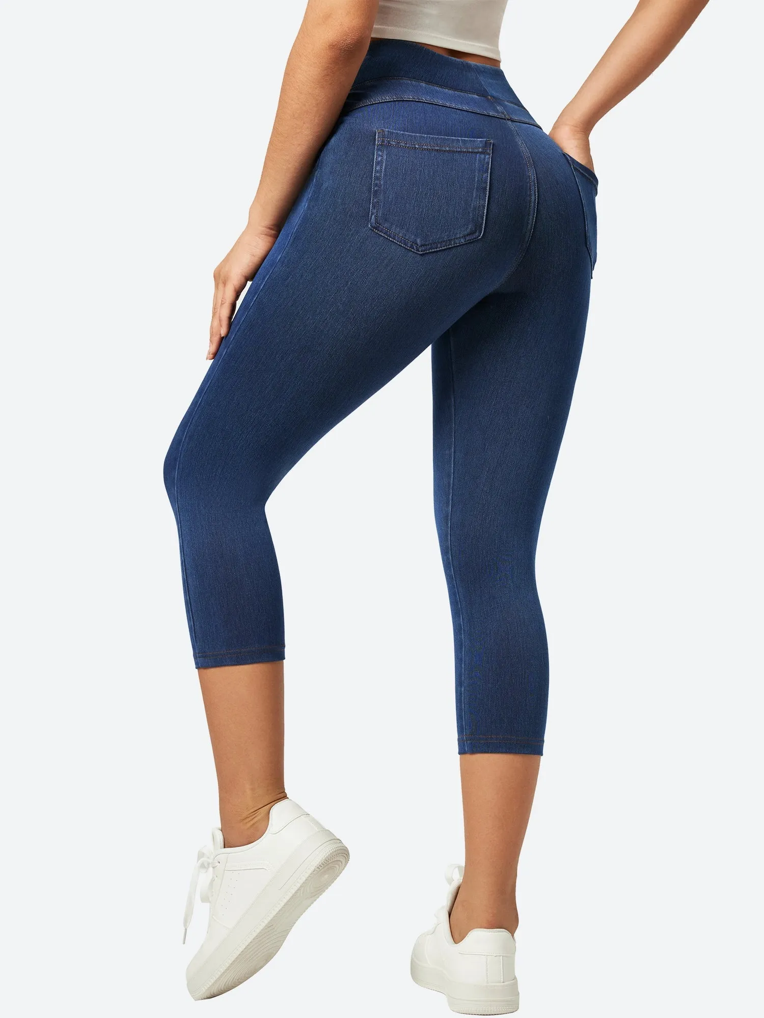 IUGA FlexDenim® High Waisted Pull On Capri Jeans With Pockets sold by IUGA