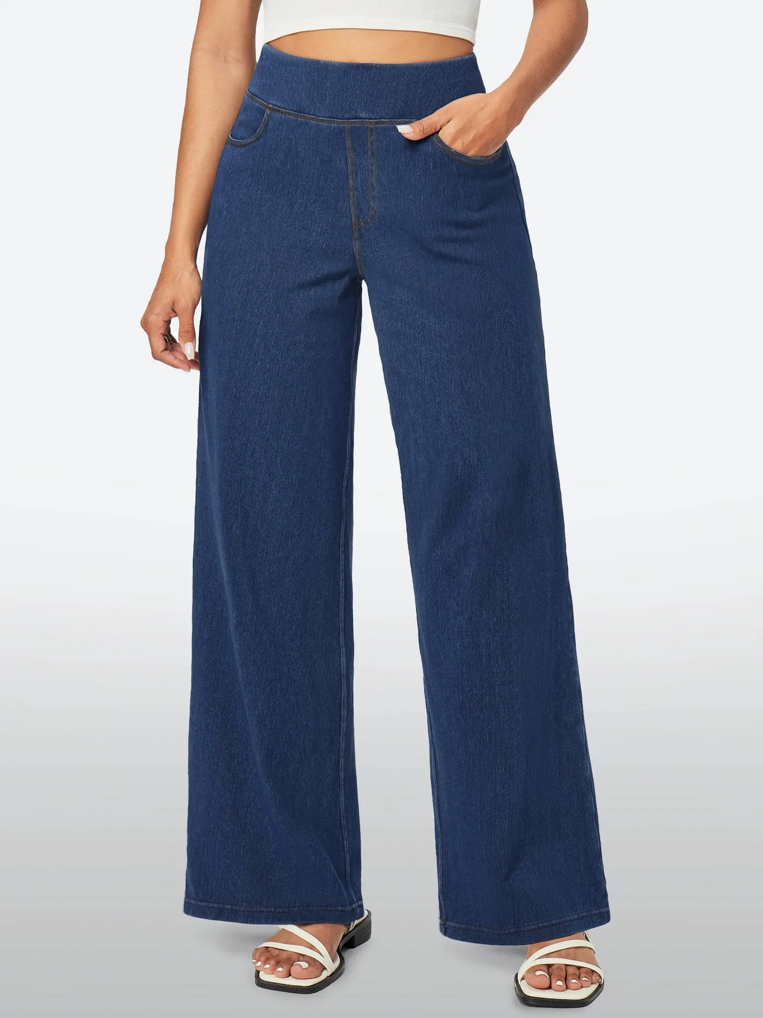 IUGA FlexDenim® High-Waist Pull On Wide-Leg Jeans sold by IUGA