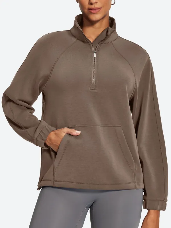 IUGA Soft Quarter Zip Pullover Cropped Drawstring Hem Sweatshirts With Pockets sold by IUGA