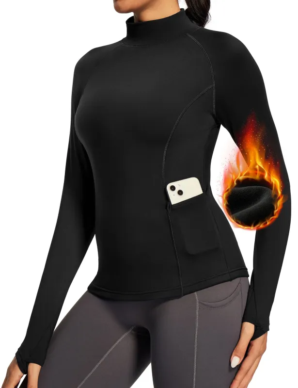 IUGA Turtleneck Long Sleeve Fleece Lined Thermal Shirts With Pockets made by IUGA