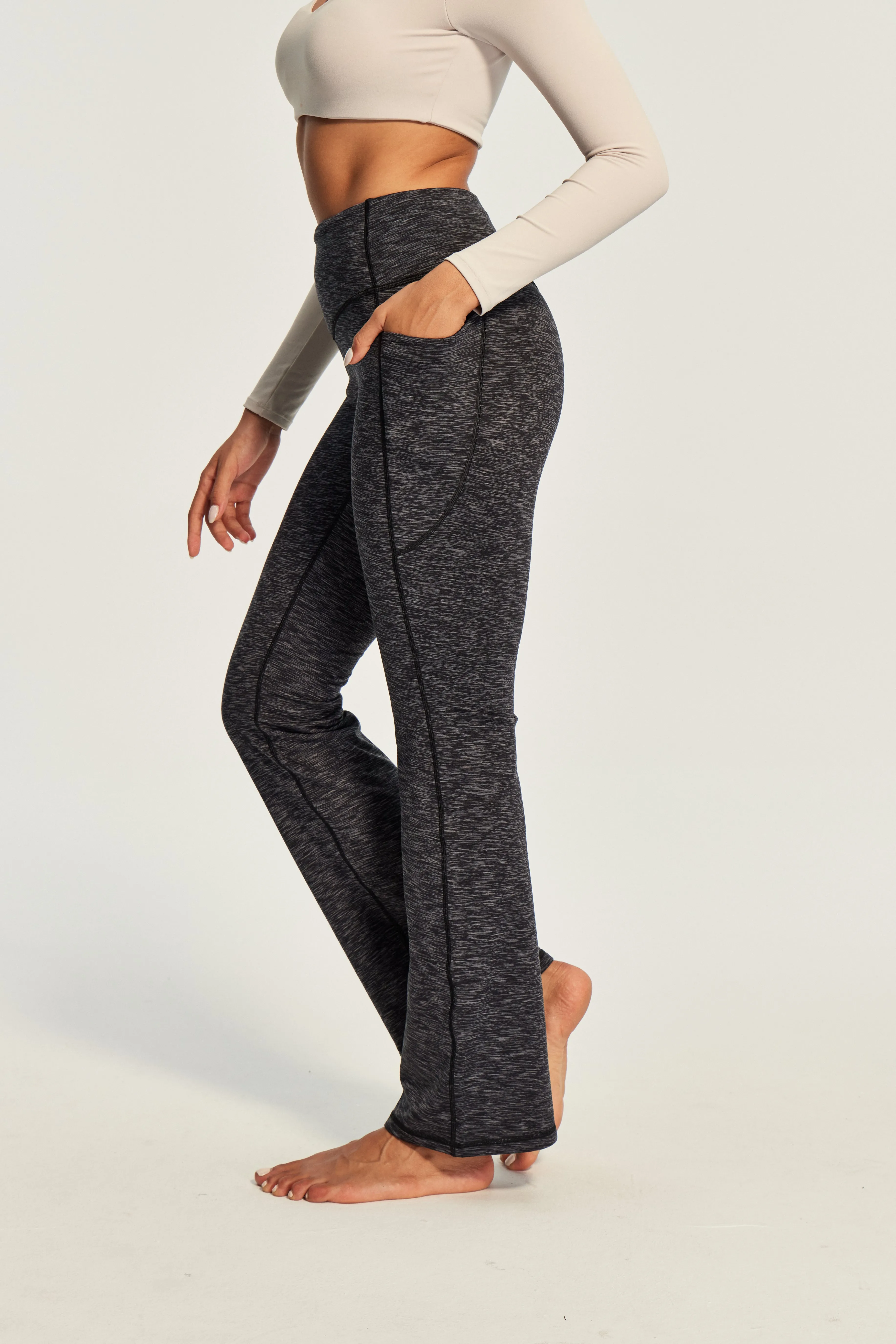 IUGA HeatLab® Sandwich Waistband No Front Seam Fleece Lined Bootcut Yoga Pants With Pockets sold by IUGA product image thumbnail 2