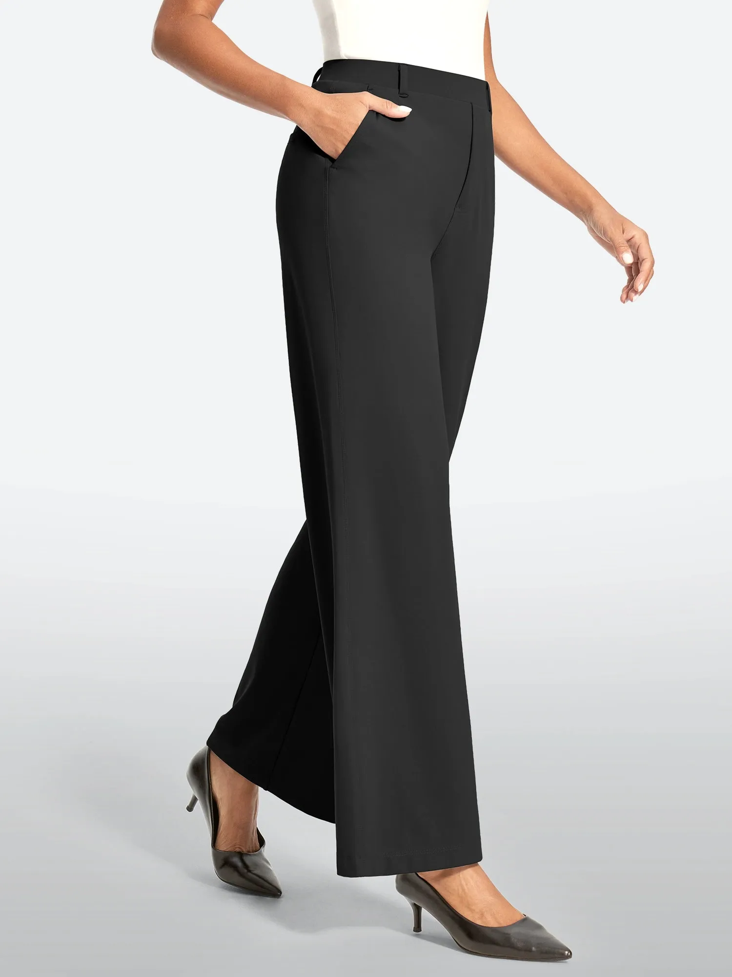 IUGA High Waisted Stretchy Wide Leg Pull On Work Pants With Pockets sold by IUGA product image thumbnail 3