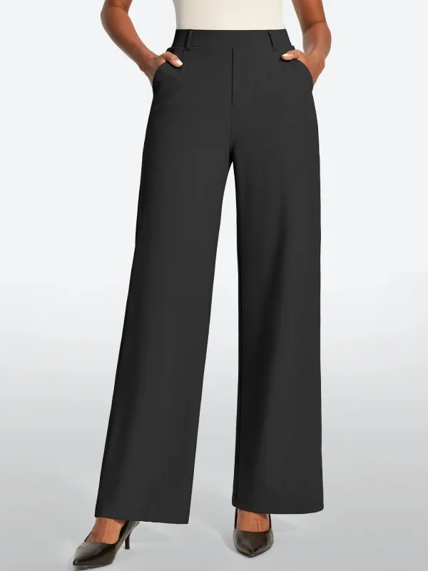 IUGA High Waisted Stretchy Wide Leg Pull On Work Pants With Pockets sold by IUGA