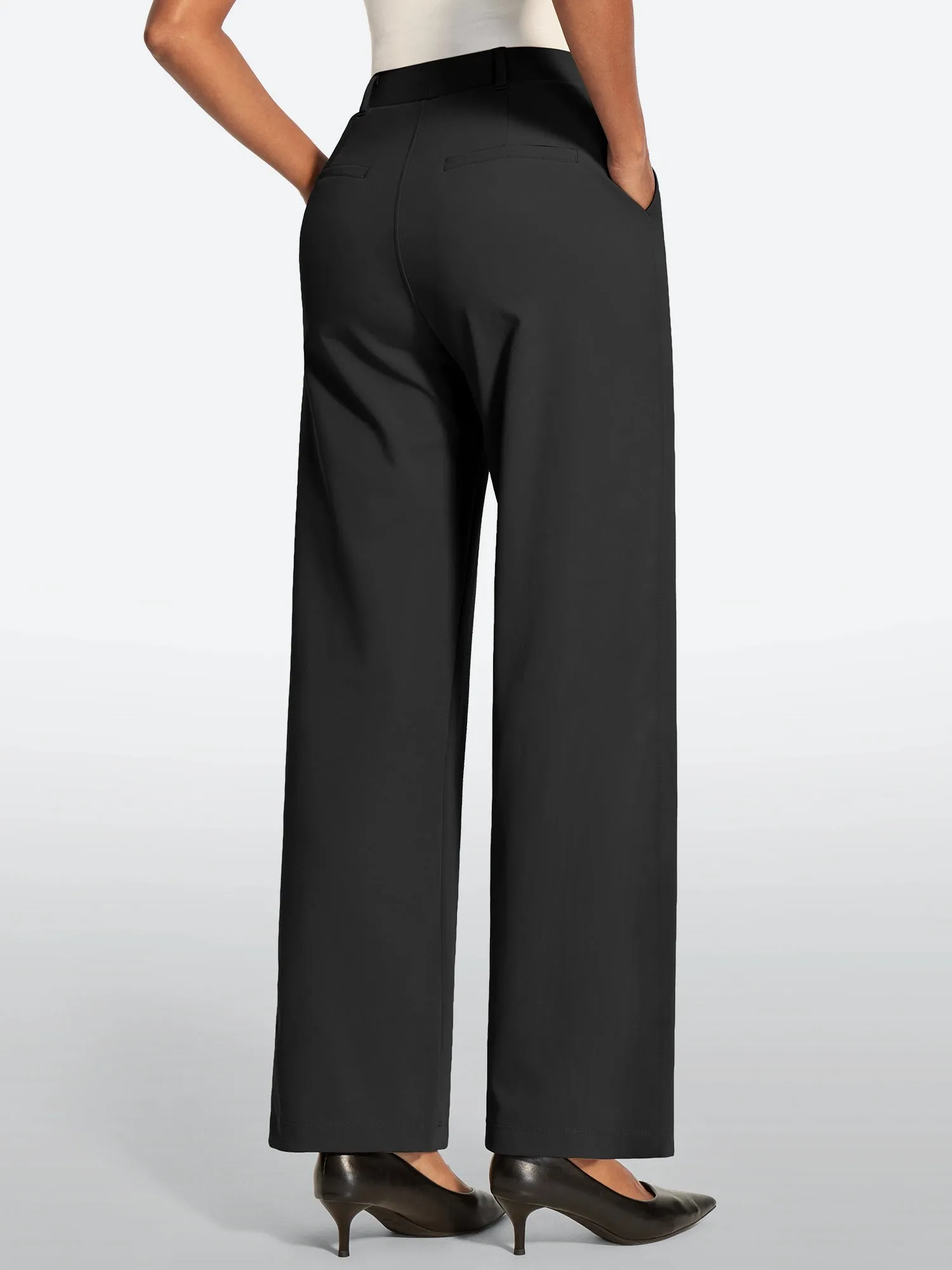 IUGA High Waisted Stretchy Wide Leg Pull On Work Pants With Pockets sold by IUGA product image thumbnail 2