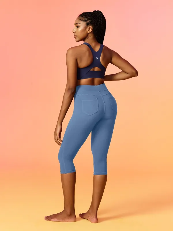 IUGA FlexTight High Waist Denim-Look Capris With Pockets made by IUGA