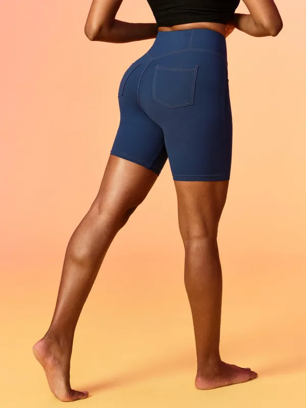 IUGA 7'' FlexTight Faux Denim High Waist Biker Shorts With Pockets made by IUGA