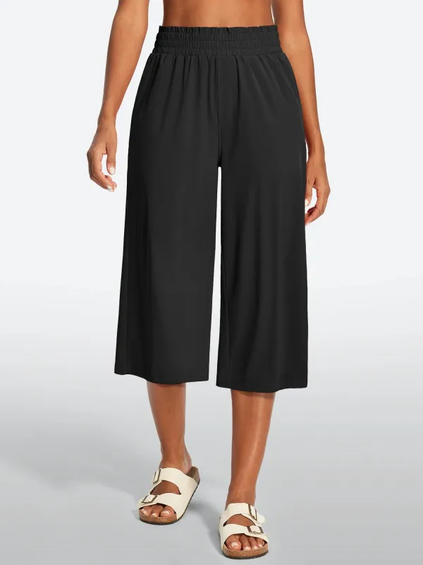 IUGA High Waisted Adjustable Drawstring Wide Leg Capris With Pockets sold by IUGA