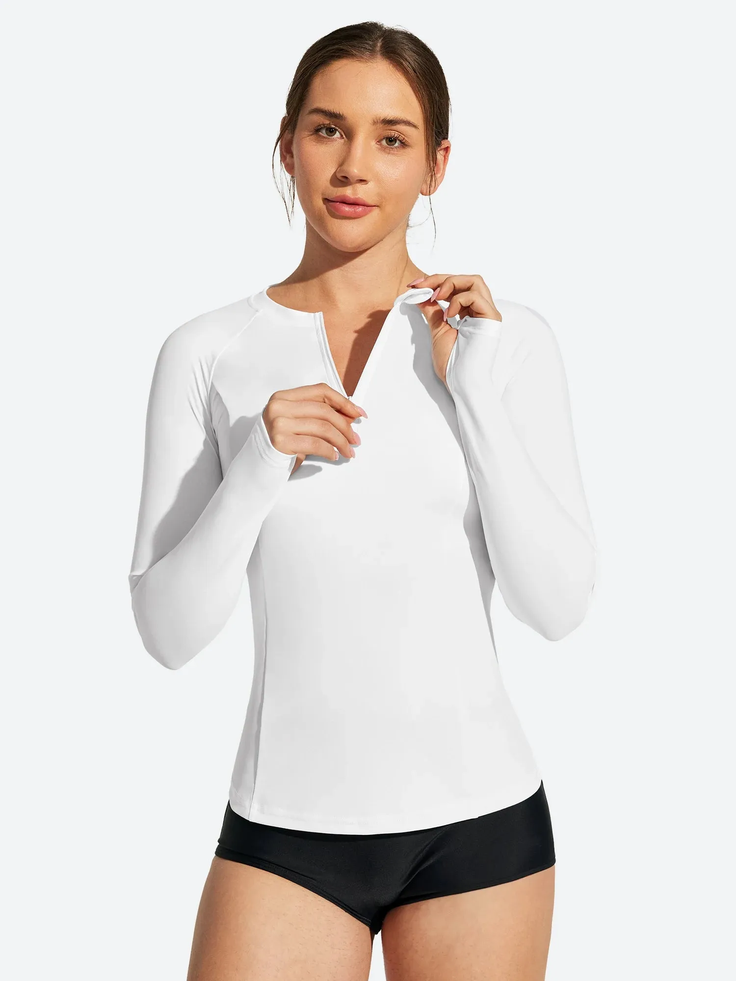 IUGA UPF 50+ Long Sleeve Quick-Dry Rash Guard Swimsuit With Half Zip & Thumbholes sold by IUGA product image thumbnail 2