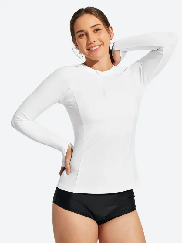 IUGA UPF 50+ Long Sleeve Quick-Dry Rash Guard Swimsuit With Half Zip & Thumbholes made by IUGA