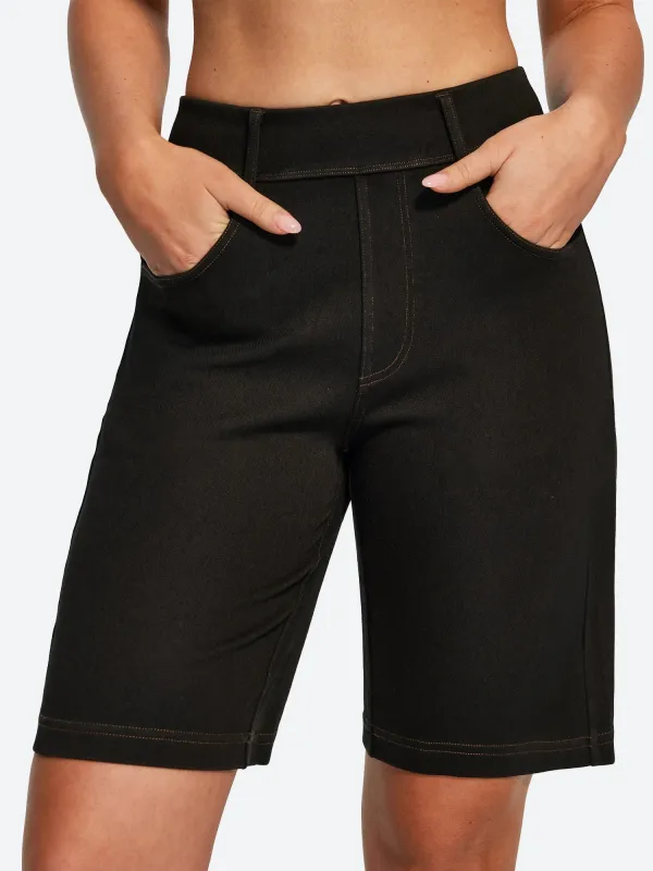 IUGA FlexDenim® Pull On High Waisted Knee Length Loose Fit Jean Shorts With Pockets made by IUGA