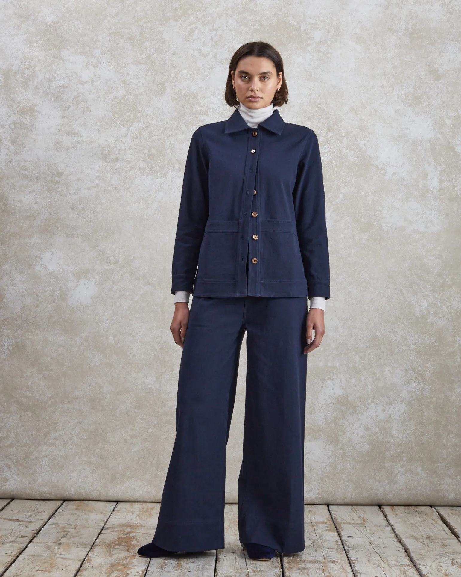 Greta - Dark Navy Drill Trousers sold by Mondo Corsini