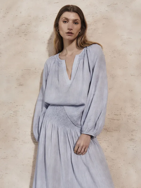 ELIZABETH - Sky Linen Blouse sold by Mondo Corsini