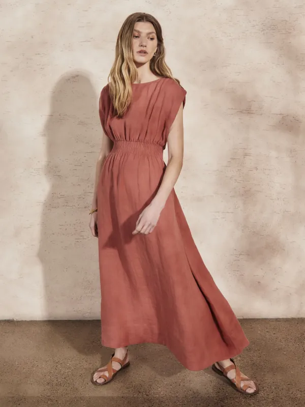 SOFIA - Brick Linen Dress sold by Mondo Corsini