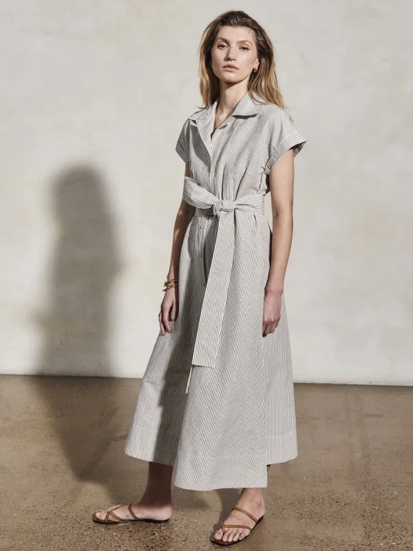 LUCY - White & Moss Linen Weave Dress sold by Mondo Corsini