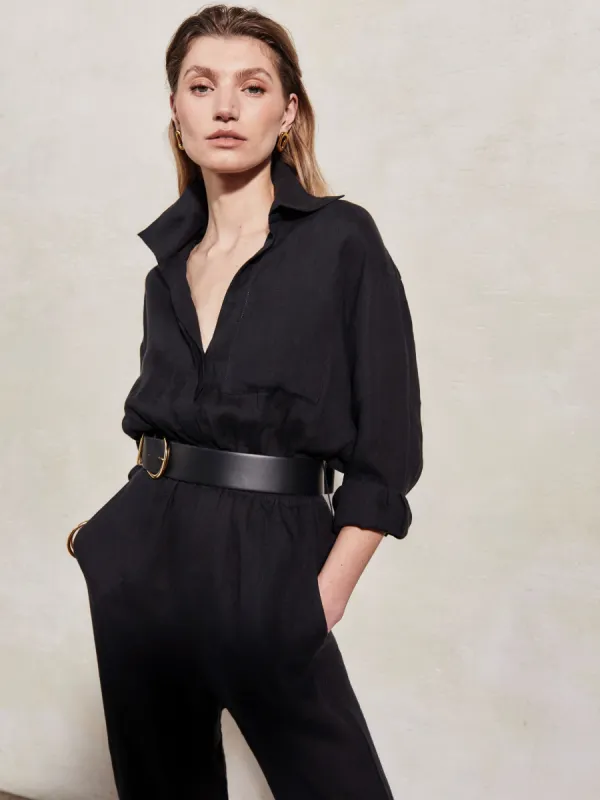 HEPBURN - Caviar Linen Boiler Suit sold by Mondo Corsini