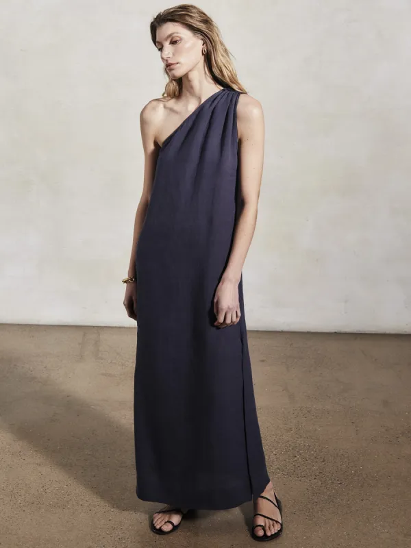 ATHENA - Midnight Linen Dress sold by Mondo Corsini