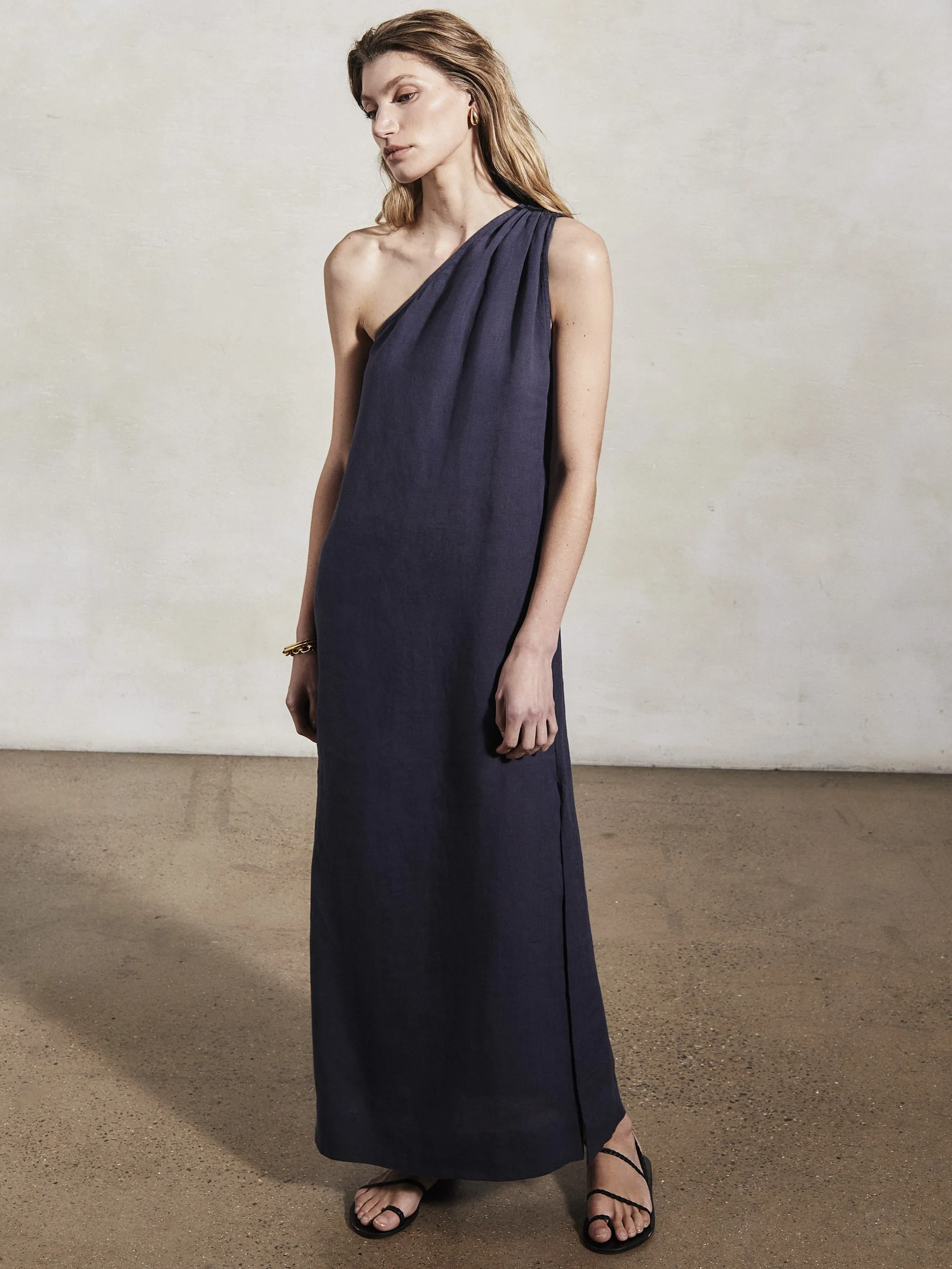 ATHENA - Midnight Linen Dress sold by Mondo Corsini
