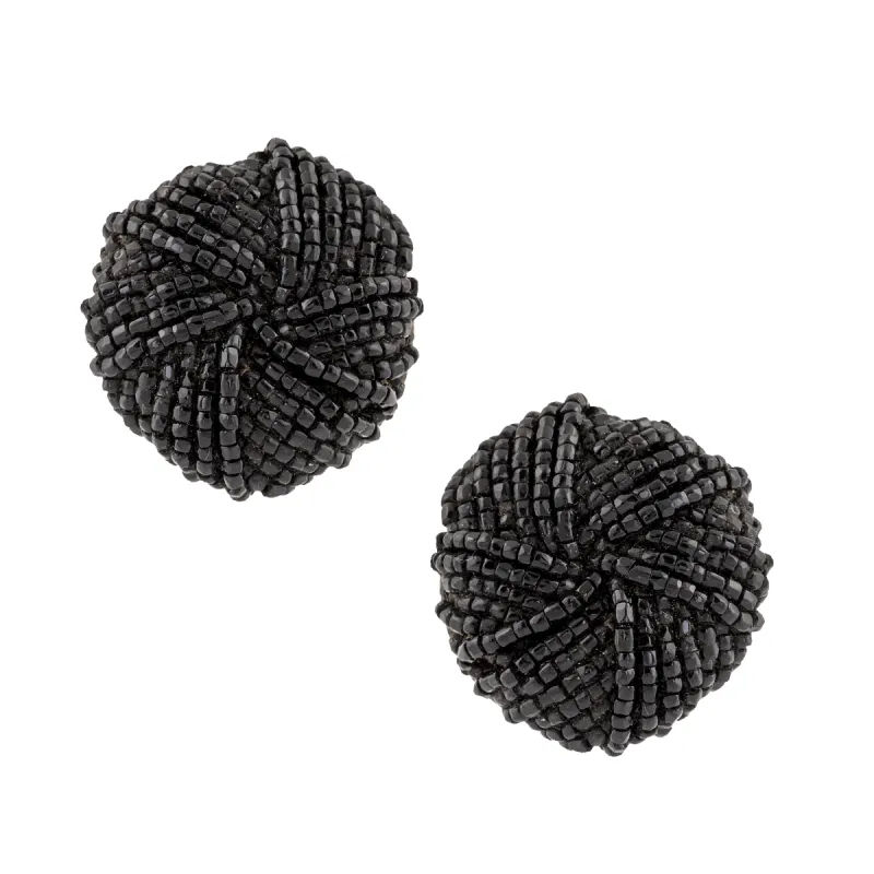 Vintage Black Beaded Dome Earrings sold by Mondo Corsini