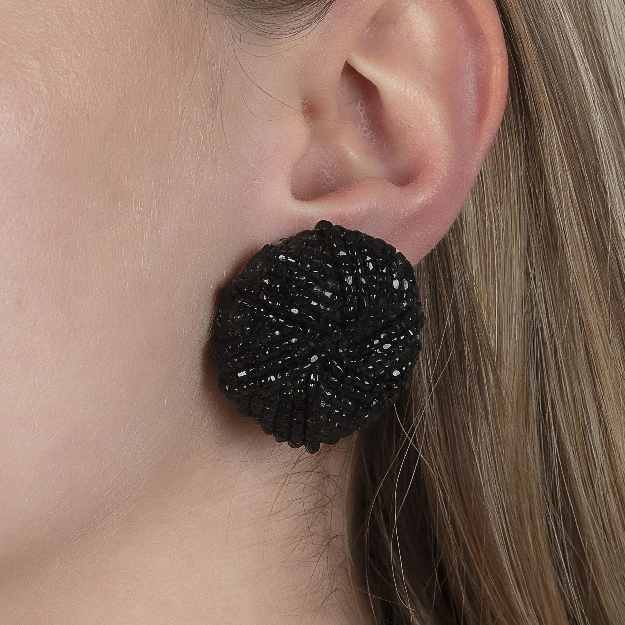Vintage Black Beaded Dome Earrings sold by Mondo Corsini product image thumbnail 2
