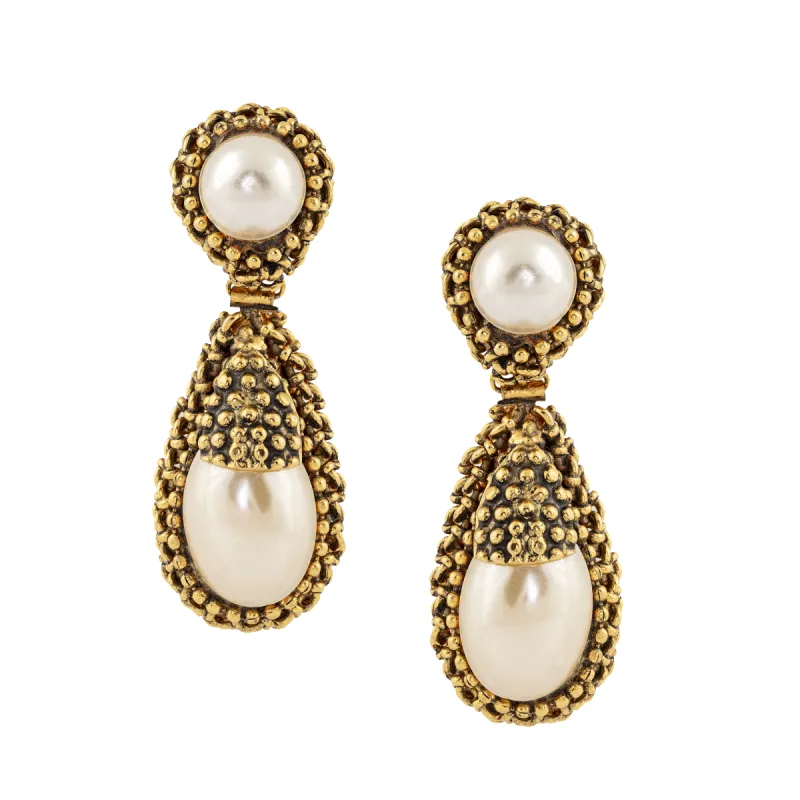 Vintage Gold Drop Pearl Earrings sold by Mondo Corsini
