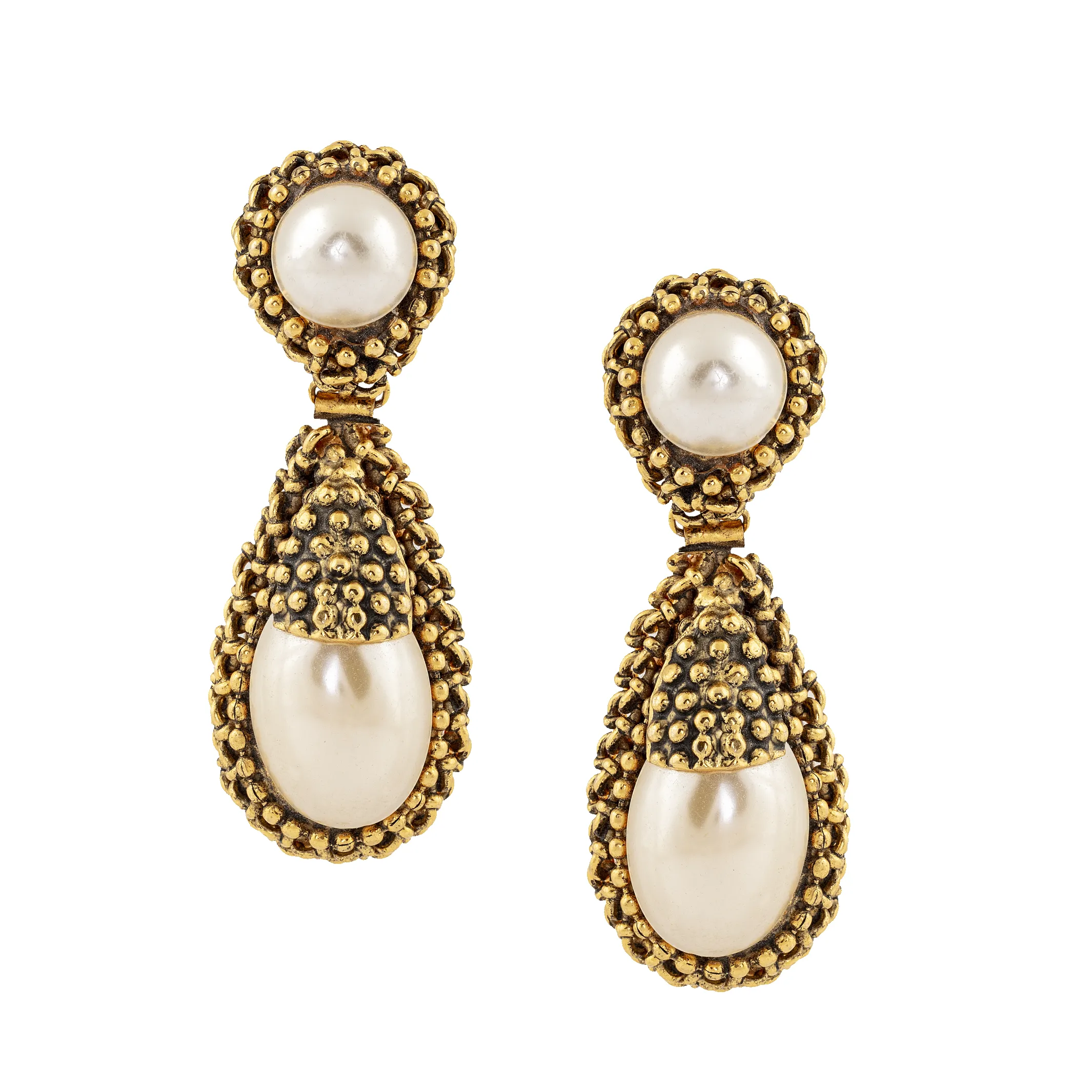 Vintage Gold Drop Pearl Earrings sold by Mondo Corsini
