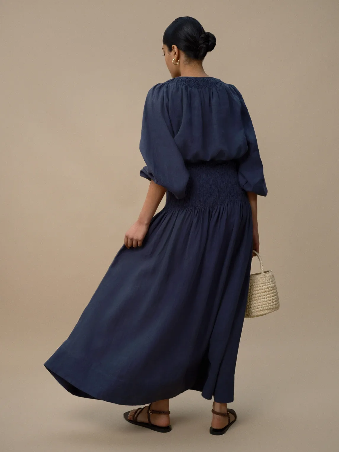 SULA - Dusty Navy Linen Skirt sold by Mondo Corsini product image thumbnail 3