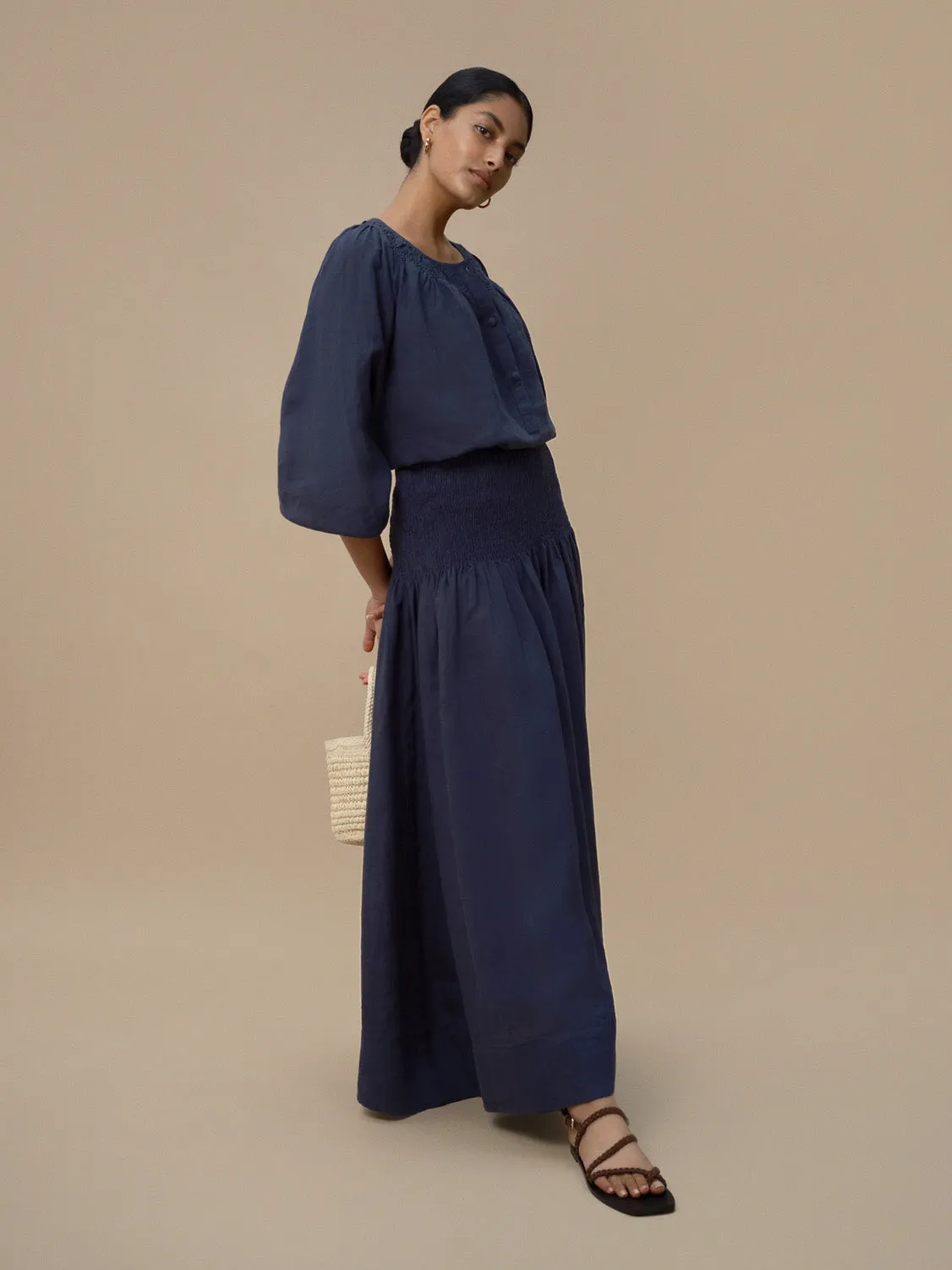 SULA - Dusty Navy Linen Skirt sold by Mondo Corsini product image thumbnail 2