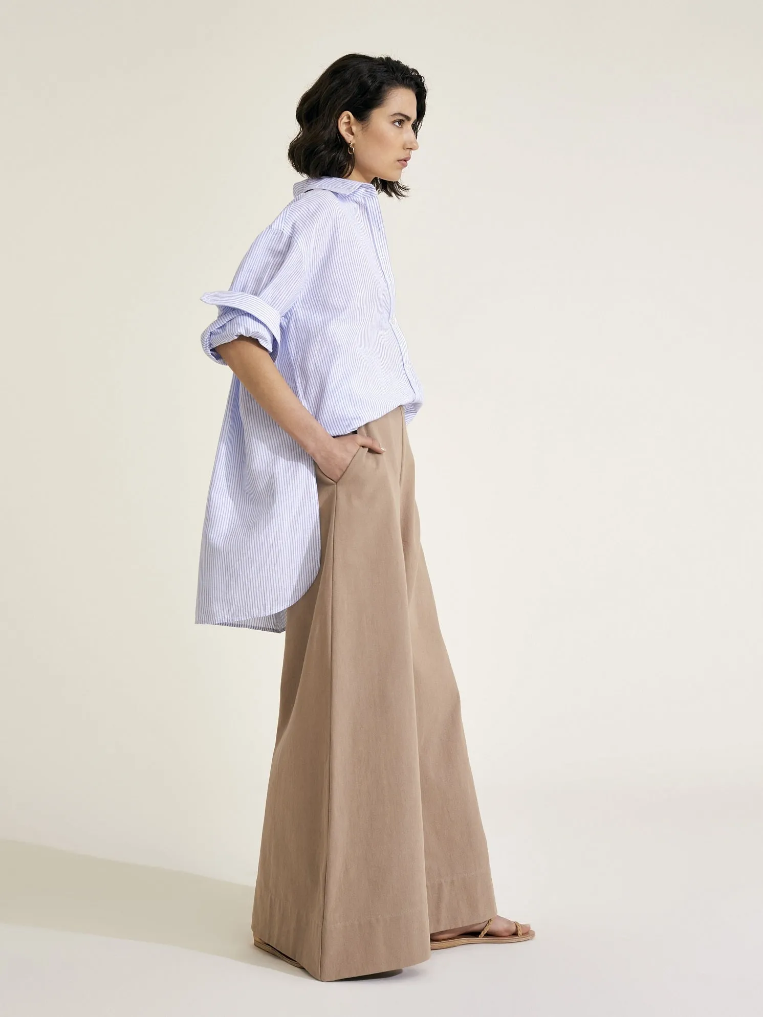 DELIA - Blue and White Stripe Linen Weave Shirt sold by Mondo Corsini product image thumbnail 2